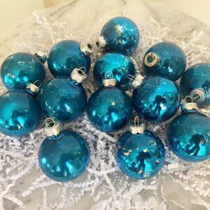 Vintage S/13 Teal Blue Glass Balls Christmas Ornaments Mercury 1.75"